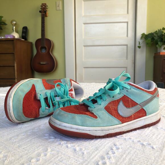 2008 Nike Dunk Low 6.0 Aqua Blue & Orange Suede US 7 EU 38 Skate Y2K Streetwear - Picture 1 of 10